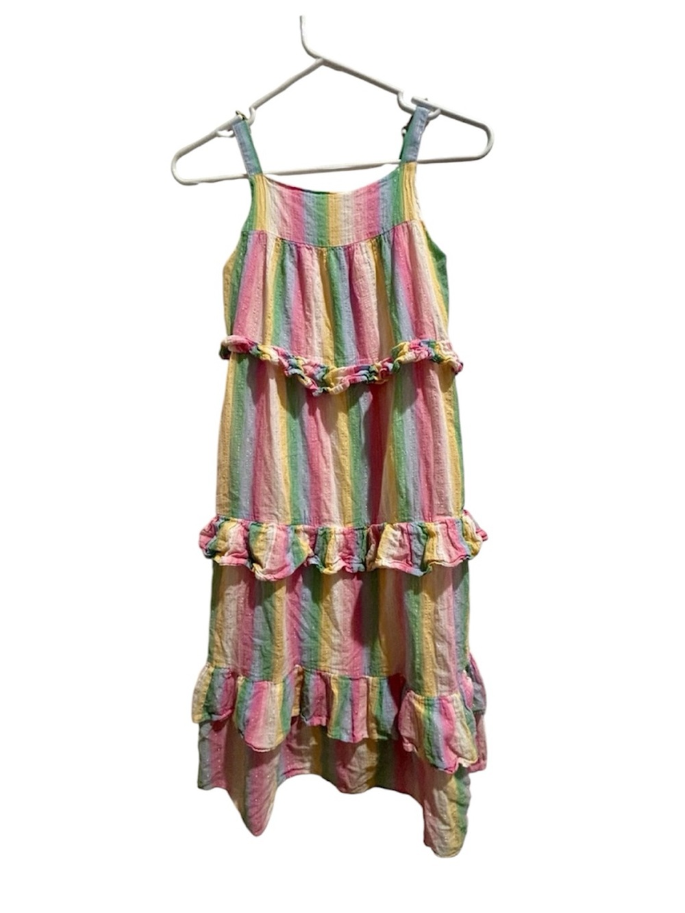 Boden Girls Tiered Ruffle Rainbow Stripe Sundress Size 11-12Y